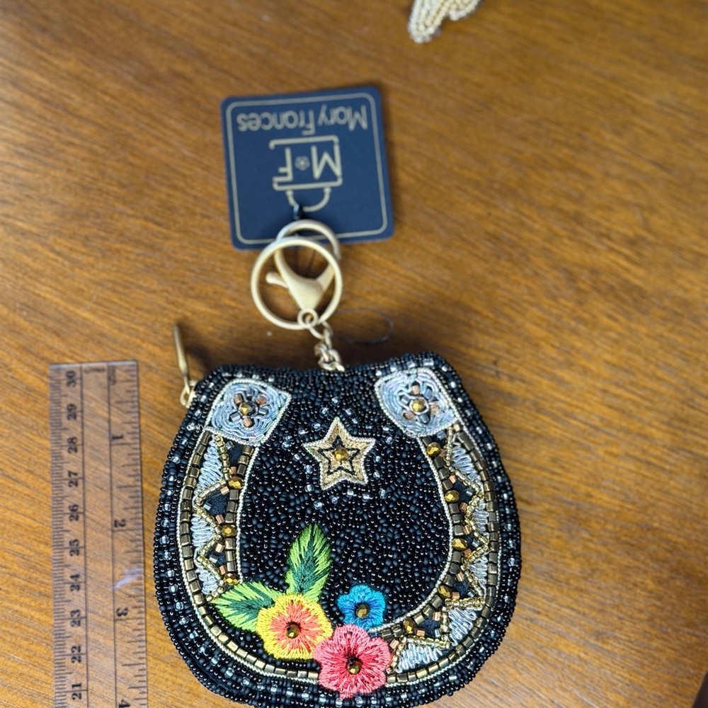 Mary Frances Black Beaded Horseshoe Keychain Purse - Picture 6 of 6